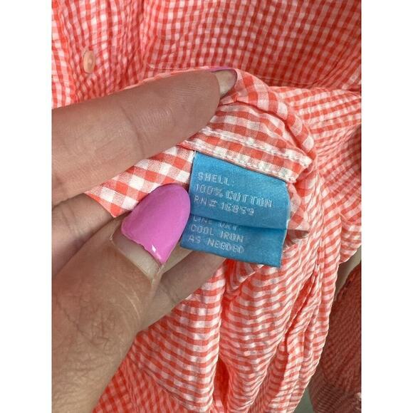 J. McLaughlin Gingham Check Long Sleeve Button Down Shirt Orange Cotton XL - Picture 8 of 9